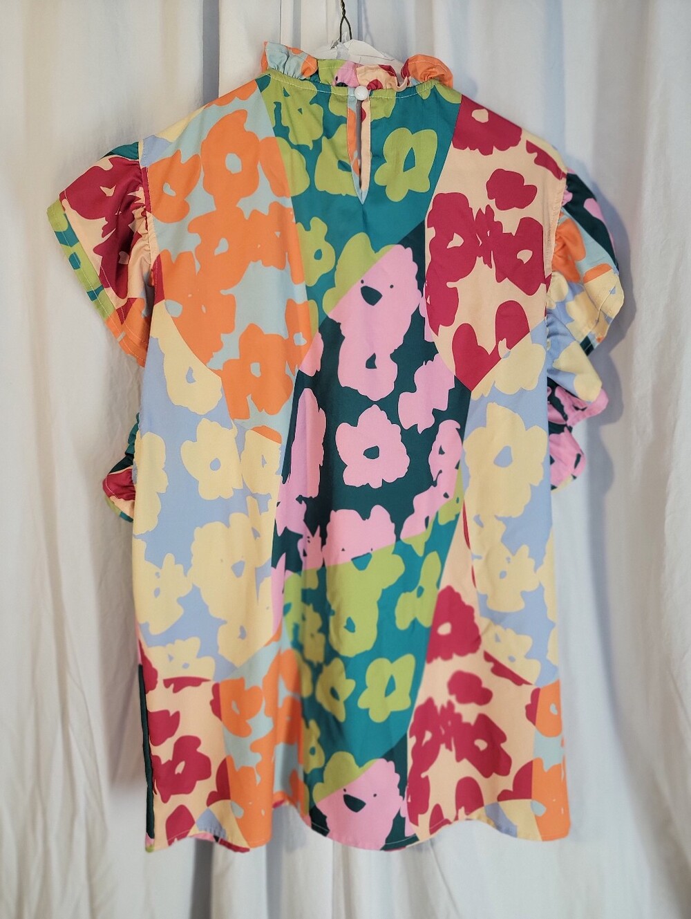 Floral Ruffle Sleeve Pintuck Highneck Dress Top - Multicolor - Picture 2 of 7